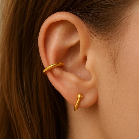 14K Gold Vermeil Sleek Band Ear Cuff for Layered Looks - Picture 7 of 7